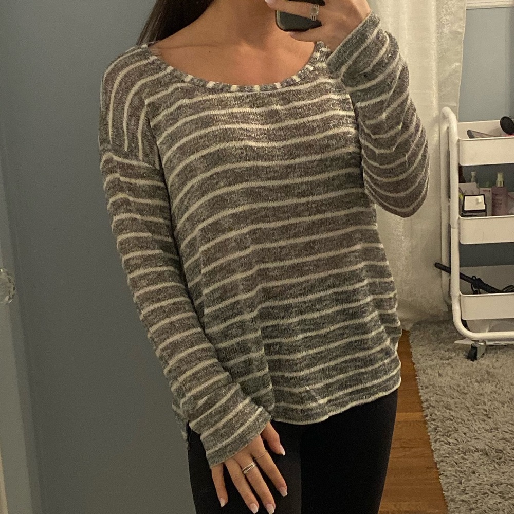 Splendid White & Grey Sparkle Knit Top